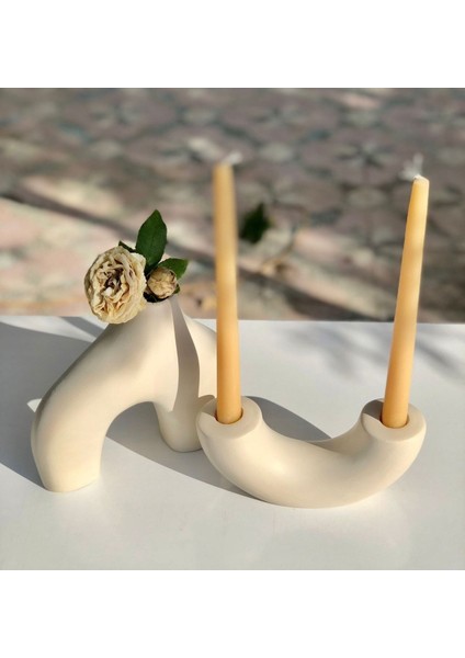 Bej Bipod Dekor Vazo & Bej Şamdan-Mumluk 2’li Set fiyatları