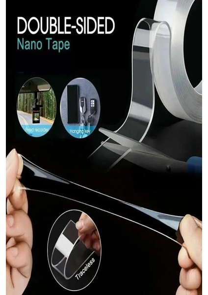1 Metre 3 cm Çok Amaçlı Çift Taraflı Süper Güçlü Yıkanabilir Nano Jel Bant