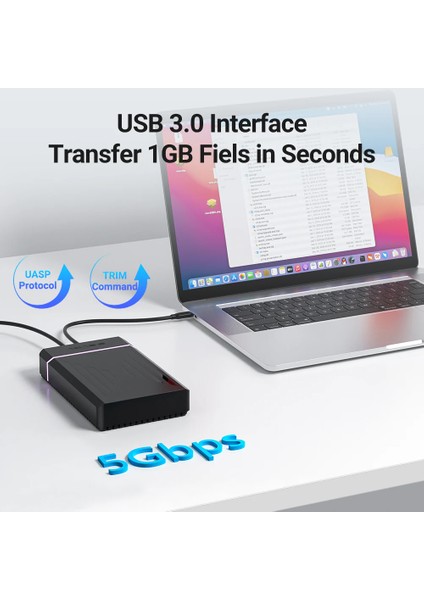 EC5351C - 2.5/3.5" 24TB SATA Disk Destekli, RGB Tasarım, USB 3.0, 6Gbps Aktarım Hızı, Kolay Kurulum Vidasız Montaj Disk Kutusu