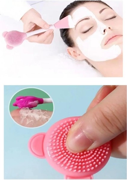 Ayıcık Fonksiyonel Cilt Bakım Fırçası ve Maske Spatulası Yüz Temizleme Masaj Fırçası