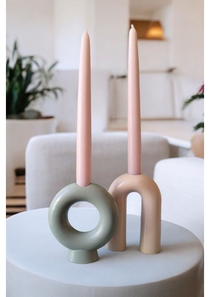 Dekoratif Mumluk ve Şamdan | 2'li Set | Yeşil - Sütlü Kahve | Unique