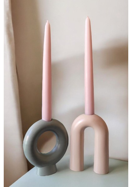 Dekoratif Mumluk ve Şamdan | 2'li Set | Yeşil - Sütlü Kahve | Unique fiyatları