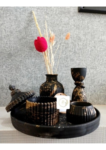 Dekoratif Yuvarlak Tepsi, Tealight Mumluk, Kapaklı Kutu, Iskandinav Vazo Düğüm Sütun Biblo Beton Se