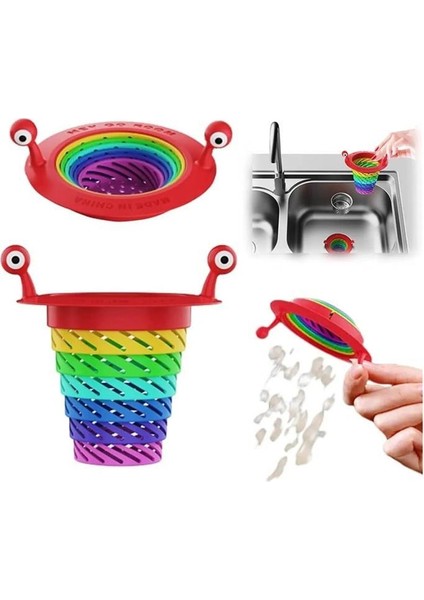 Katlanır Evye Lavabo Gider Filtresi Mutfak Süzgeci 6 Kademeli Renkli Süzgeç Küvet Plastik