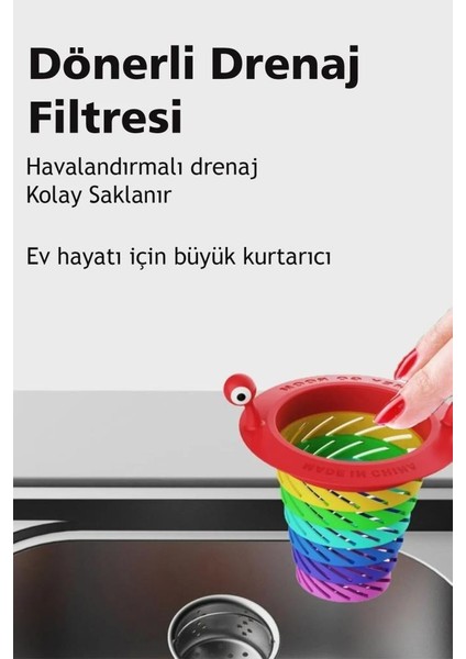 Katlanır Evye Lavabo Gider Filtresi Mutfak Süzgeci 6 Kademeli Renkli Süzgeç Küvet Plastik