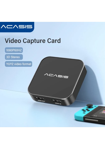 VC005 4K 30Hz, 1080P 60Hz Kayıt Cihazı, HDMI In & Out, 1080P 60Hz Type-C, 3,5mm Aux ile Canlı Yayın Destekli, Windows ve Apple Macbook Os Uyumlu Kayıt Cihazı
