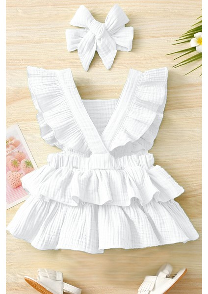 Kız Bebek ve Çocuk Müslin Fırfırlı Yazlık Elbise