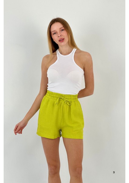 Kadın Yazlık Beli Lastikli Rahat Mini Yeşil Şort modelleri