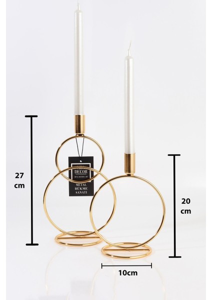 Ikili Gold Şamdan Mumluk Dekoratif Dekorasyon Paslanmaz Kaplama Dolu Demir 28 cm Glamor Zigon Sehpa modelleri
