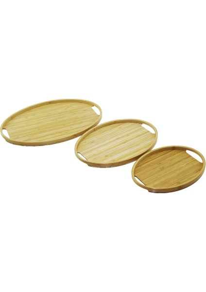 Oval - 3 Boy Bambu Ahşap Tepsi Seti 20 x 29--26 x 36--31 x 45 cm (4172)