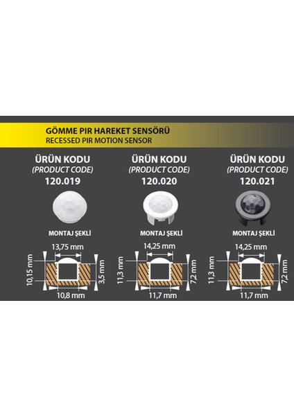 Gömme Pır Hareket Sensörü - 12V - 6A - 72W