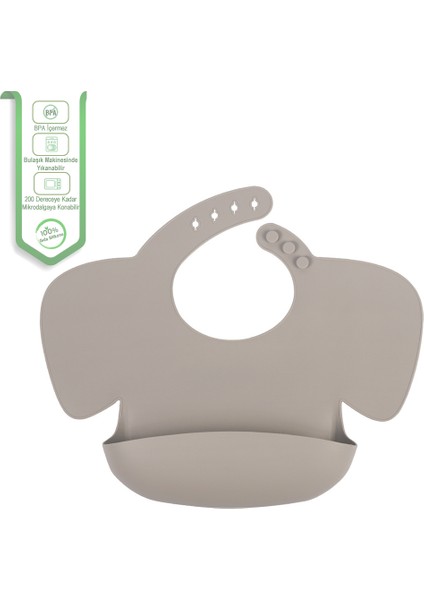 Premium Bebek, Çocuk BPA Free Silikon Mama Önlüğü - Güvenli Beslenme - 6 Ay + için / Gri Renk modelleri