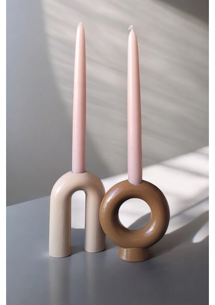 Minimal Dekoratif Mumluk ve Şamdan 2'li Set | Krem | Niş Kahve