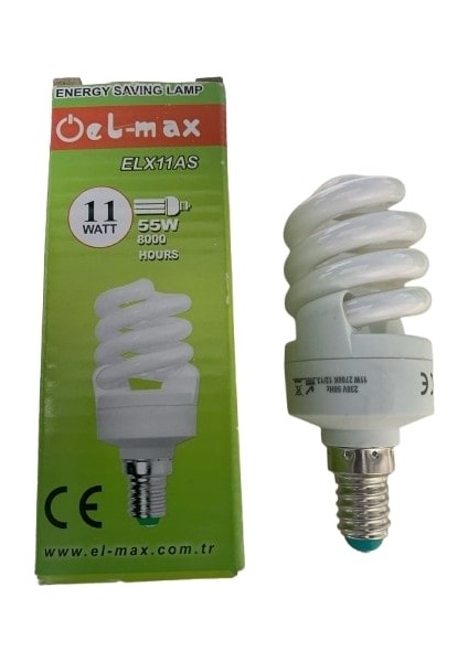 11W E14 Spiralli Tasarruflu Ampul 2700K Elmax