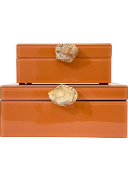 Turuncu Doğal Taşlı Cam Kutu Set