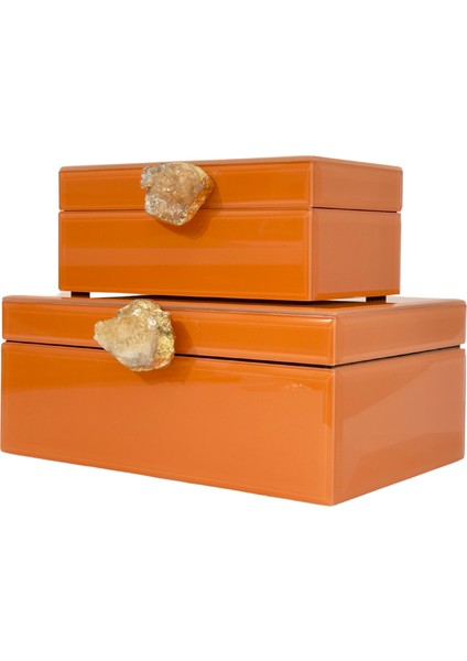 Turuncu Doğal Taşlı Cam Kutu Set fiyatları
