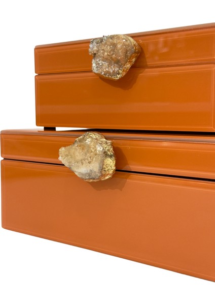 Turuncu Doğal Taşlı Cam Kutu Set modelleri