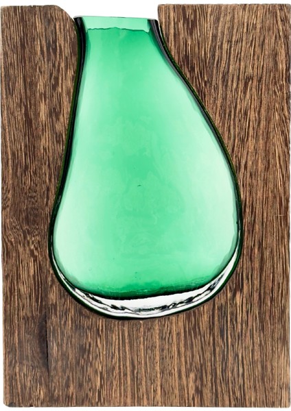 Wood Ahşap Cam Yeşil Vazo Küçük