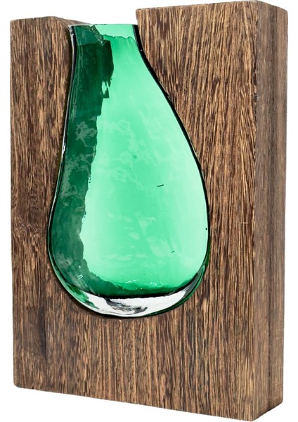 Wood Ahşap Cam Yeşil Vazo Küçük modelleri