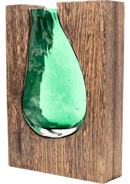 Wood Ahşap Cam Yeşil Vazo Küçük fırsatları