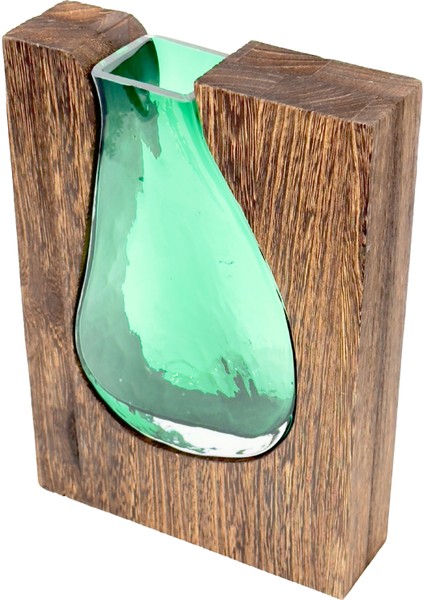 Wood Ahşap Cam Yeşil Vazo Küçük indirimleri
