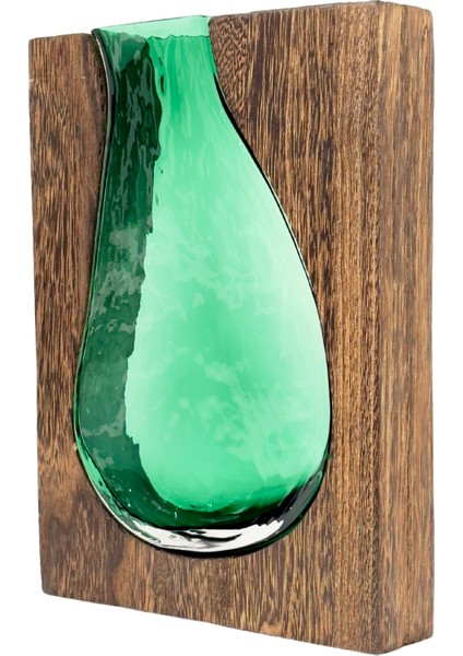 Wood Ahşap Cam Yeşil Vazo Büyük