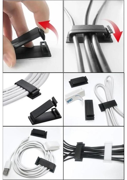 4 Adet Siyah Yapışkanlı Kablo Düzenleyici Tutucu Klips USB Elektrik Şarj Kablosu Bağı Kelepçesi fiyatları