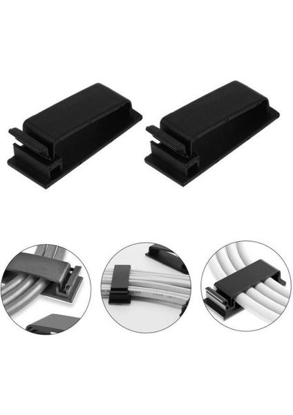 4 Adet Siyah Yapışkanlı Kablo Düzenleyici Tutucu Klips USB Elektrik Şarj Kablosu Bağı Kelepçesi