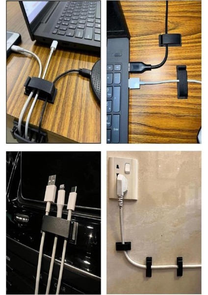 4 Adet Siyah Yapışkanlı Kablo Düzenleyici Tutucu Klips USB Elektrik Şarj Kablosu Bağı Kelepçesi