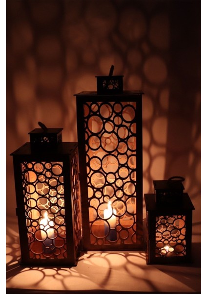 Ahşap Fener Mumluk Seti 3lü ( Baloncukmodel) fiyatları