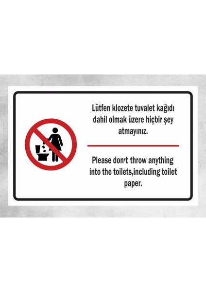 Lütfen Klozete Tuvalet Kağıdı Tabela Levha 27X17 cm Polikarbon -Beyaz