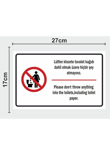 Lütfen Klozete Tuvalet Kağıdı Tabela Levha 27X17 cm Polikarbon -Beyaz fiyatları