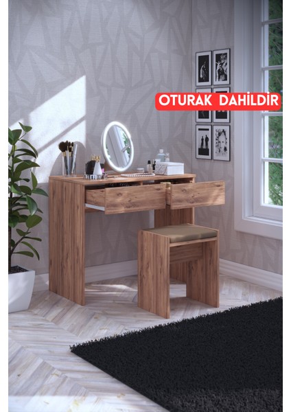 Mars Iki Çekmeceli Tabureli Makyaj Masası