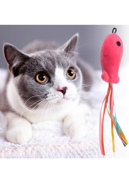 Renkli Zilli Kedi Balık Tutma Oyun Oltası Kırılmaz Peluş Balıklı Oyuncağı Olta 90 cm