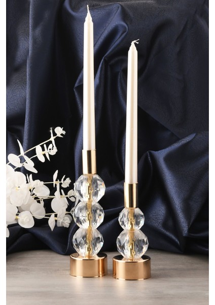 Horizon 2'li Şamdan Seti Gold Renk Şeffaf Kristal Görünümlü Dekoratif Metal Mumluk fiyatları
