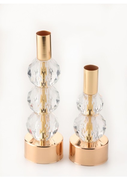 Horizon 2'li Şamdan Seti Gold Renk Şeffaf Kristal Görünümlü Dekoratif Metal Mumluk fırsatları