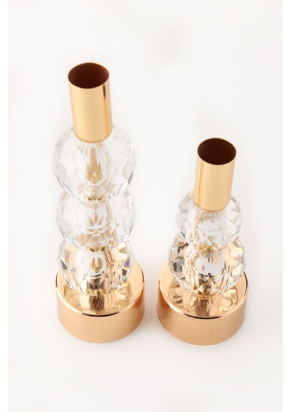 Horizon 2'li Şamdan Seti Gold Renk Şeffaf Kristal Görünümlü Dekoratif Metal Mumluk indirimleri