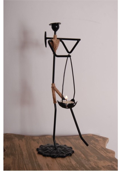 Metal Siyah Dekoratif Kadın Figürü Mumluk