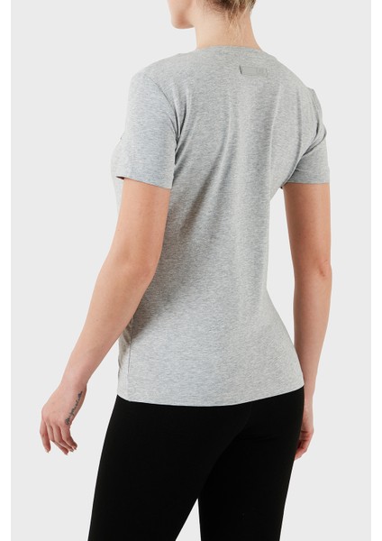 Taşlı Logolu Streç Pamuklu Regular Fit Yuvarlak Yaka T Shirt Bayan T Shirt 7W000492 AF10373 O8002