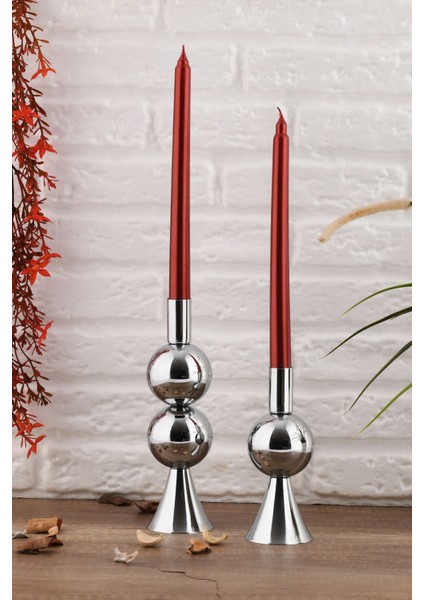 Elit 2'li Şamdan Seti Orta-Küçük Gümüş Renk Dekoratif Metal Mumluk fiyatları