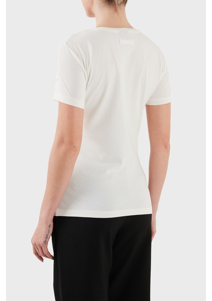 Taşlı Logolu Streç Pamuklu Regular Fit Yuvarlak Yaka T Shirt Bayan T Shirt 7W000492 AF10373 U0005