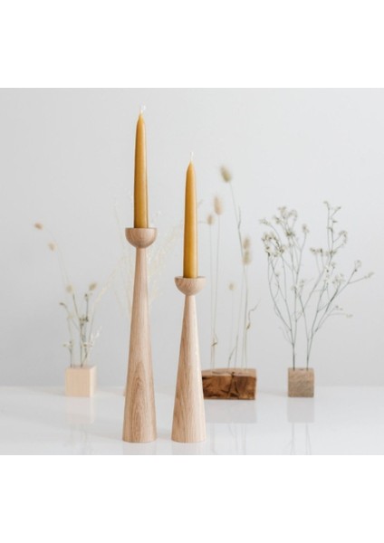 Ahşap Şamdan 2'li Set – 20 cm & 25 cm Dekoratif Mumluk, Minimalist Rustik Ahşap Mumluk Takımı