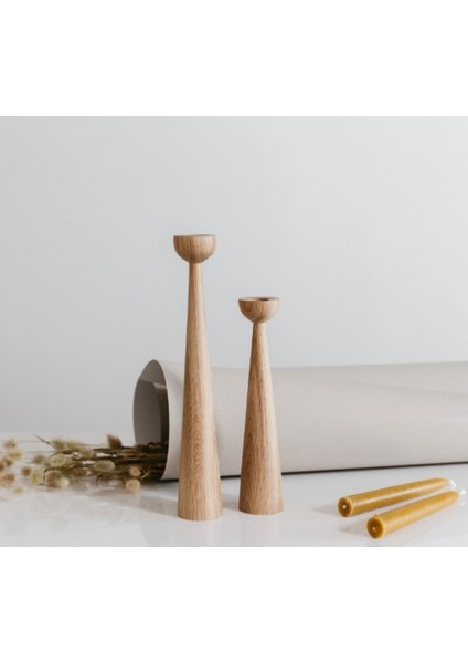 Ahşap Şamdan 2'li Set – 20 cm & 25 cm Dekoratif Mumluk, Minimalist Rustik Ahşap Mumluk Takımı