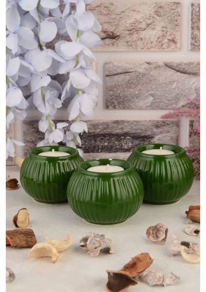 Angdesign Bodrum 3'lü Seramik Mumluk-Yeşil
