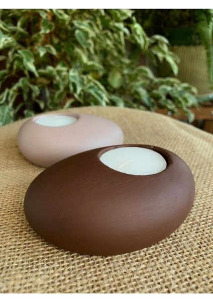 2'li Taş Mumluk Kahve Serisi Tealight Mumluk