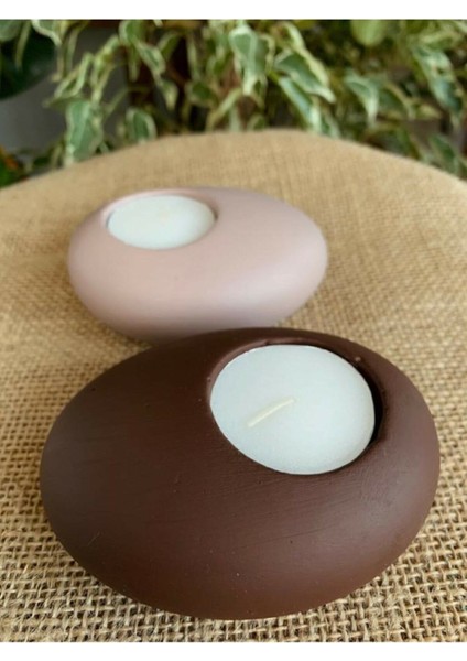 2'li Taş Mumluk Kahve Serisi Tealight Mumluk fiyatları