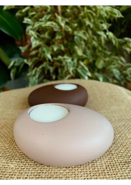 2'li Taş Mumluk Kahve Serisi Tealight Mumluk modelleri