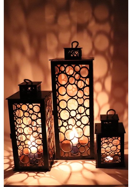 Ahşap Fener Mumluk Seti 3lü (Renk Siyah) fiyatları