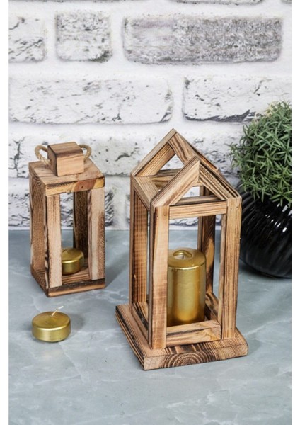 Ahşap 2'li Piramit Fener Mumluk fiyatları