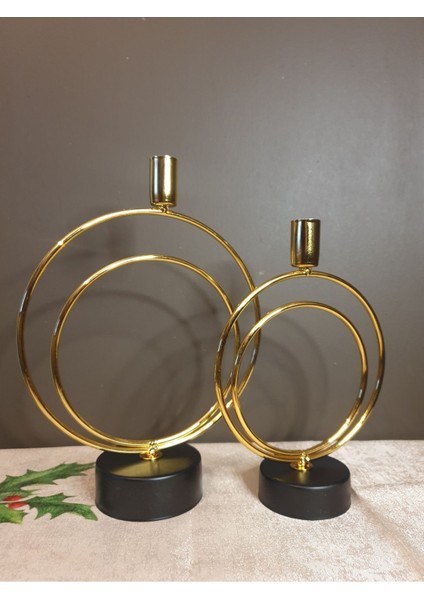 Alvina 2 Li Yüksek Siyah Ayaklı Gold, Şamdan